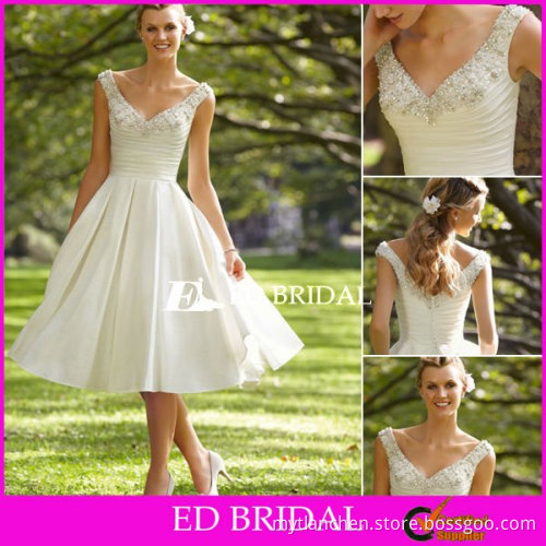 Off the Shoulder Beaded Embroidery Taffeta Tea Length Wedding Dress 2012 Outdoor Bridal Gowns